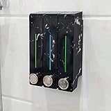 3-Kammer-Badezimmer-Shampoo-Duschgel-Flüssigseifenspender, manueller Hand- und Spülmittelspender, Wandmontage in Holzoptik