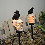JUOPZKENN Halloween-Solar-Gartenleuchten für Den Außenbereich, Totenkopf-Krähe, Halloween-Solarleuchten für Den Außenbereich, wasserdichte, Solarbetriebene LED-Pfahllichter,(schau richtig)