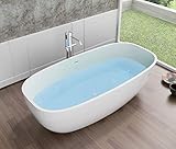 Freistehende Badewanne aus Mineralguss OCEAN STONE - 180 x 87 cm - Wählbar in Matt oder Hochglanz - Zubehör optional, Farbe:Weiß Glänzend, Standarmatur:Ohne Standarmatur, Siphon:Ohne Siphon