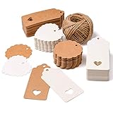 SuMile Geschenkanhänger Kraftpapier,200 STK Geschenkanhänger Etiketten Kraftpapier Natural Craft Card mit 30 Meter Jute Schnur für Handmade,Hochzeit Geschenk Weihnachten