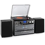 Auna Plattenspieler für Schallplatten, Plattenspieler mit Lautsprecher, DAB Radio & CD-Player, Schallplattenspieler mit Audio Record Player, Vinyl Player mit USB, Retro-Plattenspieler