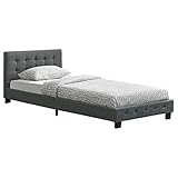 Juskys Polsterbett Manresa 90 x 200 cm - Bett mit Lattenrost und Kopfteil - Zeitloses modernes Design, Grau