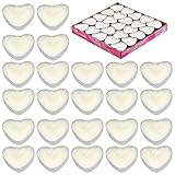 NATUCE 50 Stück Weiß Herzform Teelichter Unbeduftet ohne Duft für Hochzeit, Weihnachten, Brenndauer: 2 Std