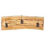 Lantelme Wandgarderobe Holz 3 Haken Bronze Garderobenhaken ca. 42cm bis 48cm Olivenholz Kleiderhaken