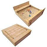 HORI Sandkasten Sandkiste Natur Braun mit Holzdeckel und Sitzbänken | Spielhaus für Kinder für eigenen Garten oder Terrasse