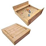 HORI Sandkasten Sandkiste Natur Braun mit Holzdeckel und Sitzbänken | Spielhaus für Kinder für eigenen Garten oder Terrasse