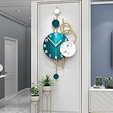 NOALED Wanduhr, modern, kreativ, elegant, geräuschlos, metallisch, mit Pendeldekoration für Küche, Wohnzimmer, zweischichtiges dreidimensionales Zifferblatt mit Marmorstruktur