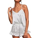 Winter Schlafanzug Damen L Damen Sexy Seidensatin Rüschen Pyjama Sets Cami Shorts Sets Nachtwäsche Satin Pyjamas Cami Shorts Set Nachtwäsche Pyjama Set Pyjama Damen Katze