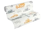 Esprit Kids Vliestapete Tractors Tapete 10, 05 M x 0, 53 M Grau Orange Weiß Made in Germany 357063 35706-3