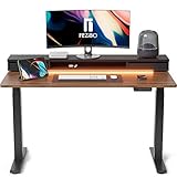 FEZIBO Schreibtisch Höhenverstellbar Elektrisch mit 2 Schubladen und LED Strip, 120 x 60 cm Stehtisch mit Memory-Steuerung, Stehpult Home Office, Antikollisionssystem, Dunkelbraun