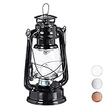 Relaxdays Sturmlaterne LED, Retro Sturmlampe als Fensterdeko oder elektrische Gartenlaterne, batteriebetrieben, schwarz, 24 x 15 x 11.5 cm
