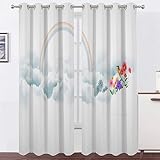 Vorhänge Regenbogenblumen Und VöGel Vorhang Blickdicht VerdunklungsvorhäNge mit öSen, Gardinen Wohnzimmer Schlafzimmer Modern Bedruckt Curtains H 245 X B 140cm 2er Set