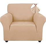 Ystyle Stretch Sofa überzug 1 Sitzer, Elastisch Sofabezug Mit Armlehnen, Jacquard Couch überzug rutschfest, Waschbar Sofa Cover Protector Für Hunde Haustiere, Beige