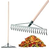 KADAX Rechen, breite Harke für Garten, Beet, Rasen, Gartenharke, Bügelrechen, Rasenrechen aus Metall, Laubrechen, Laubbesen, Gartengerät, Heurechen, Gartenwerkzeug (18 Zinken, Holzstiel)