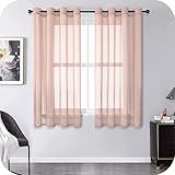 MRTREES Voile Gardinen Vorhang halbtransparent kurz mit Ösen in Leinenoptik Stores Gardinen Schals für Wohnzimmer Schlafzimmer Kinderzimmer Altrosa 145×140cm (H×B) 2er Set