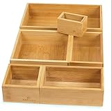addhome Schubladen Ordnungssystem | 6 Holzkästen für Schublade | Organizer | Sortierkästen aus Bambus für Makeup, Küche, Bad, Büro