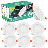 LED Einbaustrahler 230V Ultra Flach 6W IP44, 6er LED Einbauleuchten Set Neutralweiß 4500k IP44, Einbautiefe 26mm 600 Lumen, Ø105mm Einbaulochmaße 75-95mm, Deckenspots für Badezimmer Wohnzimmer Küche