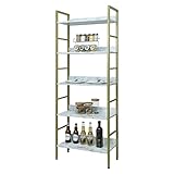 eSituro Standregal Badregal Küchenregal Badezimmer Bücherregal Aufbewahrung Leiterregal Stufenregal platzspazierend modern Stil 5 Ablagen Golden+Weißer Marmor Metall+MDF 60x27.5x160CM SSTR0086