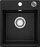 Granitspüle Schwarz Metallic 38 x 44 cm, Spülbecken + Ablauf-Set (Drehknopf), Küchenspüle für 40er Unterschrank, Einbauspüle von Primagran