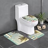 ASEELO Bus Strand Meer Szene Badezimmer Teppiche Sets 3-teilig mit WC-Abdeckung, Badematten, U-förmige Konturenmatte, für Badezimmer, Badewanne