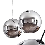 HOFSTEIN Hängeleuchte Koyoto, Hängelampe aus Metall/Glas in Schwarz/Chromfarben, Leuchte 2-flammig im Vintage/Retro Design mit Schirmen aus Glas (Ø 30 cm), Höhe max. 152 cm, 2 x E27, ohne Leuchtmittel