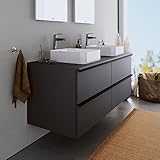 Duravit Badmöbel Unterschrank 120cm DuraPoint hängend für Aufsatzwaschbecken in Graphit Waschtischunterschrank mit 4 Schubladen, vormontiert