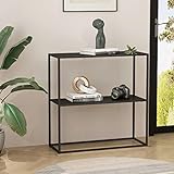 [en.casa] Konsolentisch Strömstad Beistelltisch mit Ablage 80 x 79,5 x 26 cm Sofatisch aus Stahl Aufbewahrungsregal für Wohnzimmer Schlafzimmer Flur Eingang Schwarz, matt