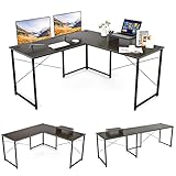 COSTWAY Schreibtisch L-Form, reversibler Eckschreibtisch mit Monitorständer, Ecktisch mit 3 Kabellöchern, Gaming Computertisch Bürotisch für Home Office, 150 x 150 x 74 cm (Braun)