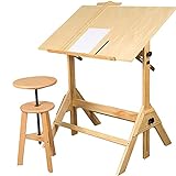 Zeichentisch, Basteltisch mit Verstellbarer Höhe und neigbarer Tischplatte für Kunstwerke, Grafikdesign, Lesen, Schreiben
