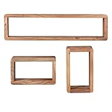 FineBuy Design Wandregal 3er Set Massiv Holzregale Akazie Landhausstil | Rustikales Wandregal-Set Holz | Hängeregal Viereckig Echtholz | Wand-Regale | Hängend Würfel | Regal Wandkästen Eckig