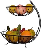 2 Tier Obstkorb Eisen Multifunktionale Frucht Etagere, stabile Metall Obstschale Dekorative Desktop-Aufbewahrungskörbe, Aufbewahrungskorb Tablett für Obst Snack