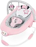 Bright Starts, Disney Baby, Minnie Maus Rosy Skies Babywippe mit beruhigenden Vibrationen mit 7 Melodien, 3 Spielzeugen, Lautstärkeregler, Sicherheitsgurt, ab der Geburt bis 9kg