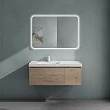 doporro® Badmöbelset Waschbecken-Unterschrank mit Soft-Close in Eiche Greige für Badezimmer BxTxH: 100x50X40 cm inkl. Mineralguss-Waschbecken Salerno