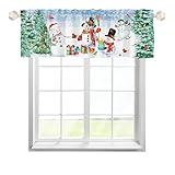 Weihnachtsbaum Schneemann Scheibengardine Bistrogardine mit Stangendurchzug Kurzstore Gardine Landhausstil Cafehausgardine für kleine Fenster Küche Wohnzimmer Landhaus Multicolor 137x45cm,1 Stück