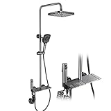 Yalsfowe Duschsystem 4 Funktionen, Klaviertasten-Duscharmatur-Set, Wandhalterung, Wannenmischer Duscharmatur, Regenduschkopf mit Handbrause, Bidet-Sprayer, Wanneneinlauf