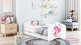 Happy Babies MOBI - Kinderbett 160 x 80 | Kinderbett mit Rausfallschutz & Bettkasten | Jugendbett mit farbigem Aufkleber | Kinderbett mit Matratze 80x160 | Kinder-Bett für Mädchen & Jungen WIESS (M04)