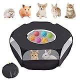 Kleintiere Freigehege kaninchen, Wasserdicht & Faltbar, Tragbar Oben Mit Netzreißverschluss, kaninchen außengehege Für Katzen/Kaninchen/Hamster/Meerschweinchen/Chinchillas (Schwarz)