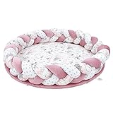 Bodenkissen Kinder mit Zierkissen Rand 100 cm - Spielmatte Kuschelecke Matratze rund Krabbelmatte faltbar für Baby gepolstert Blumen – Rosa