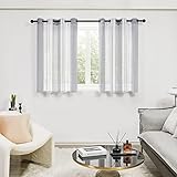 Deconovo Voile Gardinen in Leinenoptik Ösenschal Transparent Nadelstreifen Vorhang für Wohnzimmer Modisch, Boho Vorhänge, 138x140 cm(HöhexBreite), Grau, 2er Set