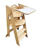 BABYLIKE Montessori Lernturm für Kinder | Babyhochstuhl | 2w1 | Lernstuhl ab 1 Jahr | Learning Tower | Tritthocker mit Stufen & verstellbaren Fachböden | Naturholz