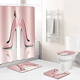 Badezimmerteppich Butterfly Pink High Heels Badematte Set 3 Teilig,Teppich Badvorleger rutschfeste (45x75)+U-Typ Wasseraufnahme Schmutzfangmatte +Schnelltrocknend Toilet Fußmatte