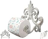 Fleur De Lis Toilettenpapierhalter aus Gusseisen - Gusseisen Wand-Toilettenpapierhalter - Europäisches Vintage Design - 17.14 x 15.87 x 10.79cm - mit Schrauben und Dübeln