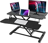 Höhenverstellbarer Schreibtischaufsatz, Sitz-Steh Computertisch für Büro oder Zuhause, Stehtischaufsteller mit Tastaturablage, Standing Desk Attachment, Schwarz