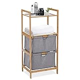 EUROSAKURA Wäschekorb Regal 3 Fächer, Badregal aus Bambus, mit 2 herausnehmbaren Wäschekorb, Wäschesortierer Bambus für Badezimmer und Schlafzimmer, 44 x 96 x 34 cm, Grau