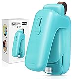 XIMU Folienschweißgerät Mini, Versiegelungsmaschine Bag Sealer mit Cutter, 2 in 1 Küche Hand Verschlussgerät für Beutel Spänesäcke Plastiktüten Lebensmittellagerung Snack (Blau)