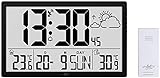 infactory XXL Wanduhr Digital: Funk-Wanduhr mit Jumbo-LCD-Display, Wetterstation und Außensensor (Große Wanduhr mit Wetterstation)