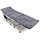 REDCAMP Feldbett Klappbar mit Auflage für Erwachsene, 190 x 71 x 38 cm Faltbar Campingbett XXL mit Matratze bis 226 kg Belastbar für Camping Outdoor Garten Innen, Grau