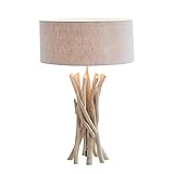 riess-ambiente.de Design Treibholz Tischleuchte WILD NATURE sand mit hochwertigem Natur-Leinen Schirm Tischlampe