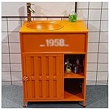 YRRA Badmöbel Set mit Waschbecken, Freistehend Badezimmerschrank Waschtisch stehend mit Unterschrank, Industriestil Abnehmbarer freistehender Eisenkunst-Waschtisch,Orange,Without Mirror