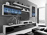 lukmebel Wohnwand BETA Weiß Hochglanz Schrankwand Anbauwand Mediawand TV-Schrank mit LED-Beleuchtung Wohnzimmerschrank Wohnzimmer (Schwarz Hochglanz)